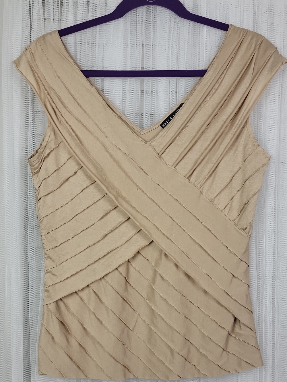 Ralph Lauren Beige Pleated Silk Top. Size M